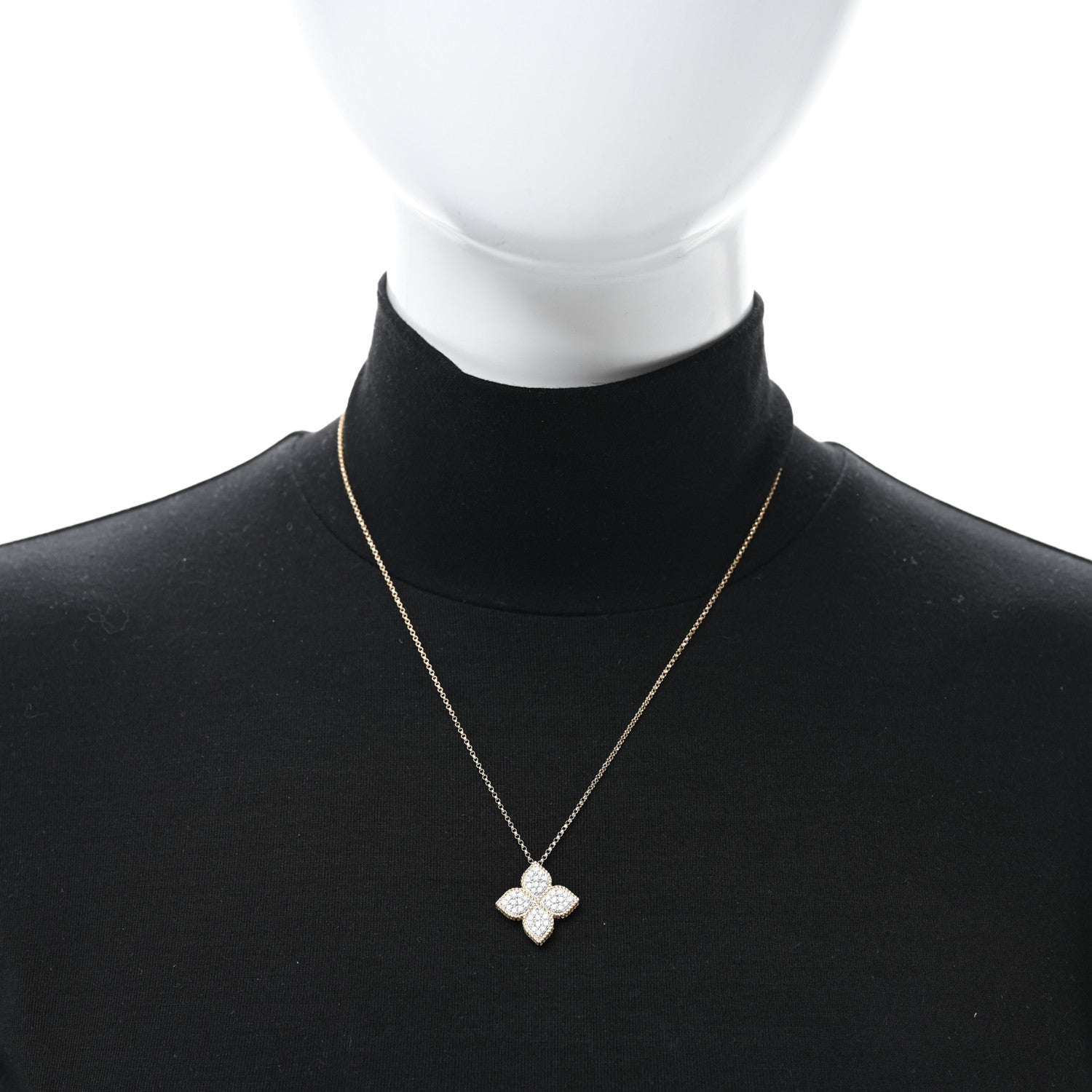 Roberto Coin 18K Yellow White Gold Diamond Large Princess Flower Pendant Necklace 2 of 4