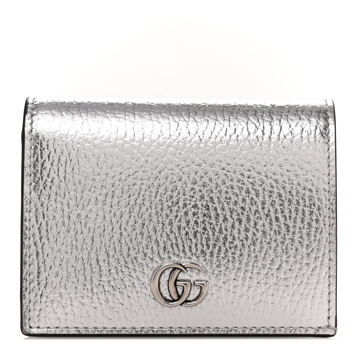 Gucci Metallic Calfskin GG Marmont Card Case Silver 1 of 7
