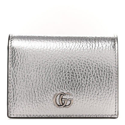 Gucci Metallic Calfskin GG Marmont Card Case Silver 1 of 7