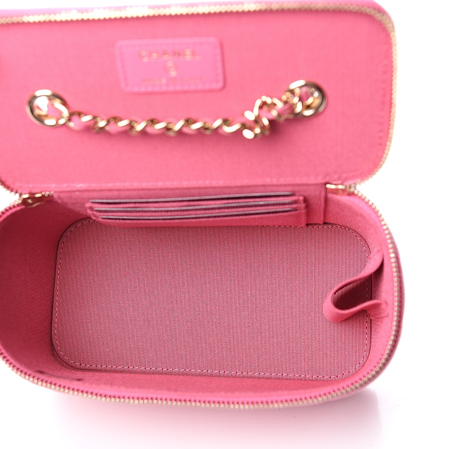 Caviar Quilted Small Vanity Case With Chain Pink