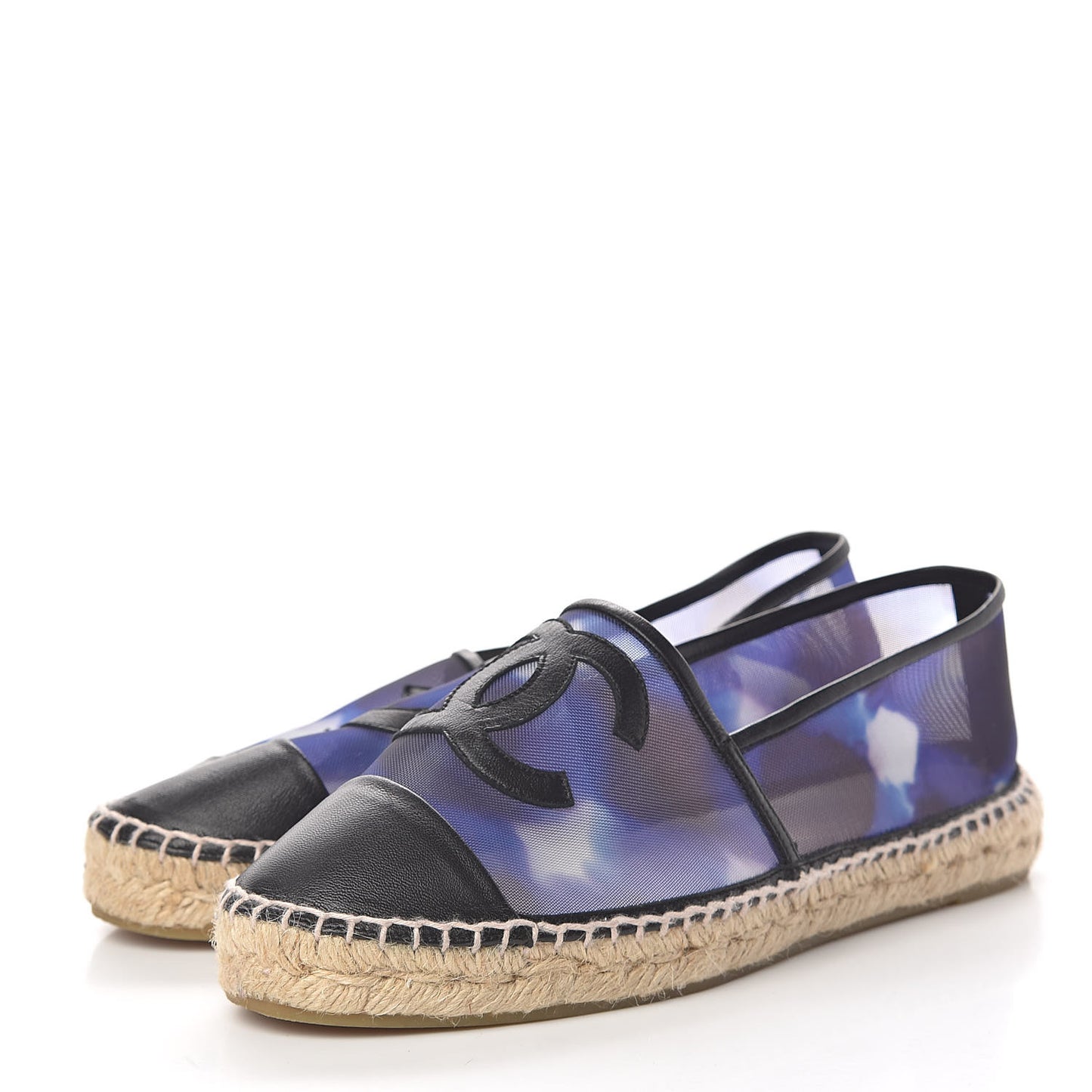 Mesh Lambskin Check Print CC Espadrilles 40 Blue Black White