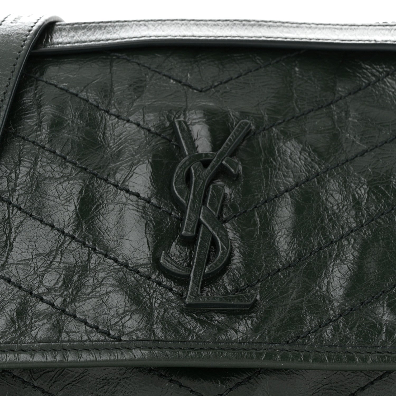 Saint Laurent Crinkled Lambskin Matelasse Monogram Medium Niki Chain Satchel Green 8 of 10