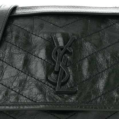 Saint Laurent Crinkled Lambskin Matelasse Monogram Medium Niki Chain Satchel Green 8 of 10