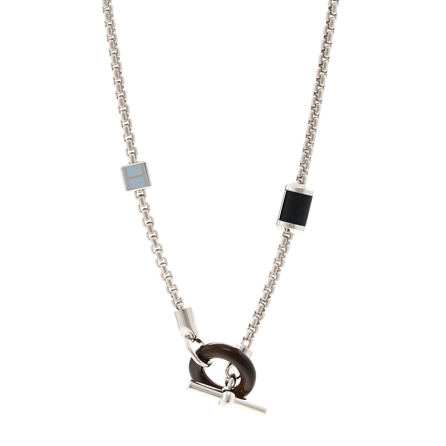 Palladium Buffalo Horn Swift Meli-Melo Necklace Bleu Lin