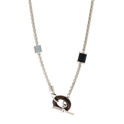 Hermes Palladium Buffalo Horn Swift Meli-Melo Necklace Bleu Lin 1 of 6