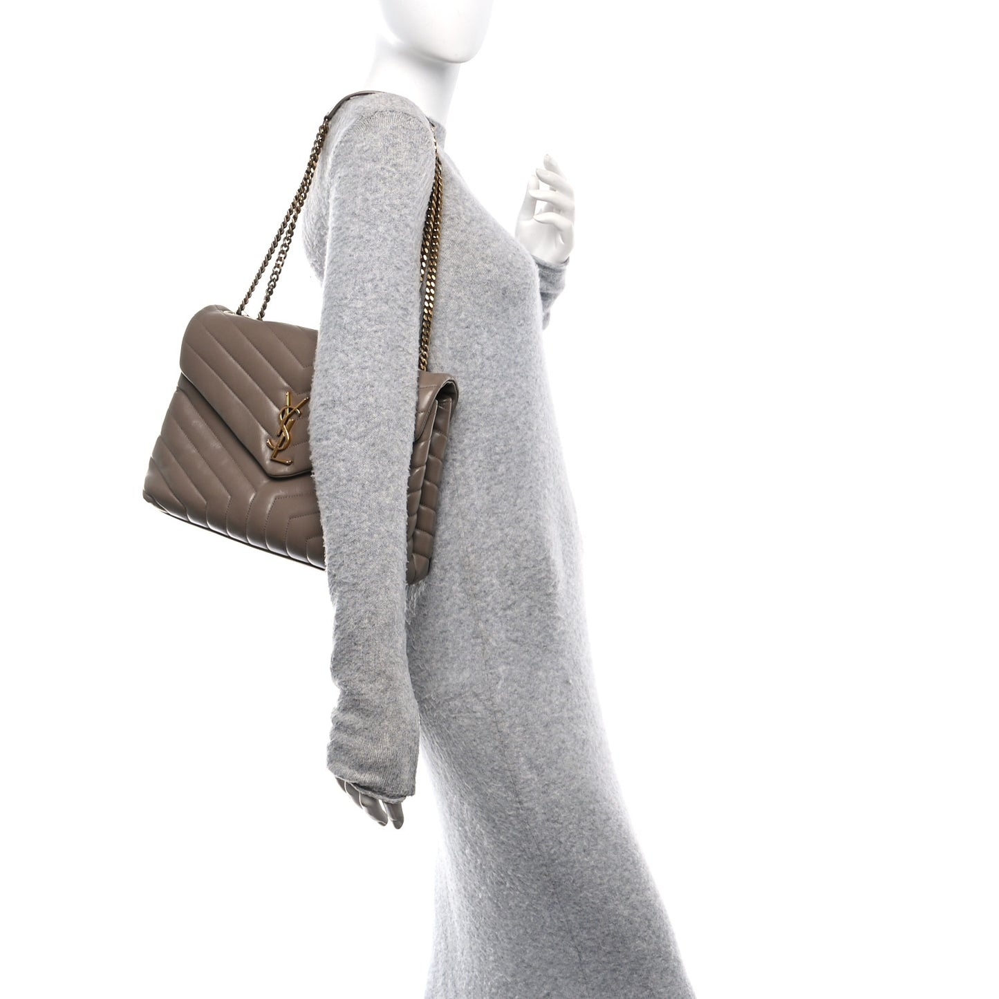 Calfskin Y Quilted Monogram Medium Loulou Chain Satchel Dark Latte