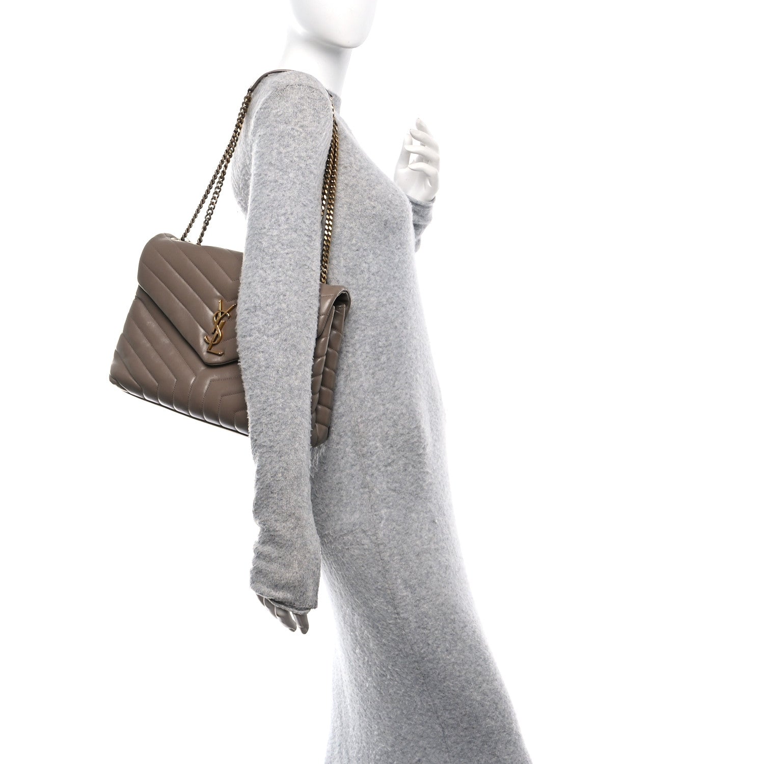 Saint Laurent Calfskin Y Quilted Monogram Medium Loulou Chain Satchel Dark Latte 2 of 11