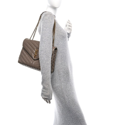 Saint Laurent Calfskin Y Quilted Monogram Medium Loulou Chain Satchel Dark Latte 2 of 11