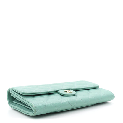 Chanel Caviar Quilted Large Gusset Flap Wallet Light Green 4 of 8
