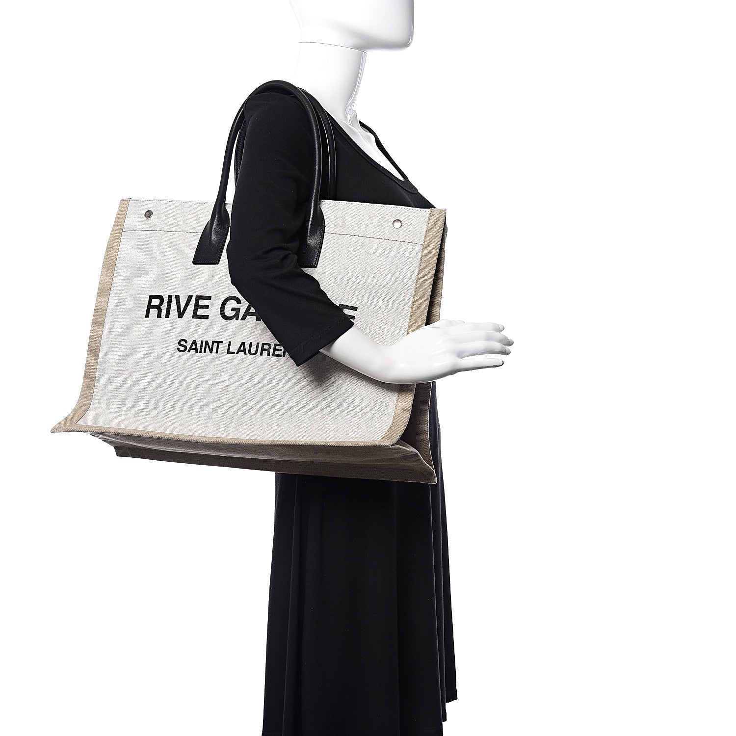 Saint Laurent Linen Calfskin Rive Gauche Tote Optic White 2 of 9