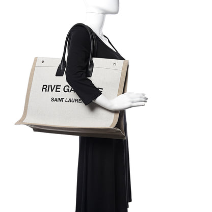 Saint Laurent Linen Calfskin Rive Gauche Tote Optic White 2 of 9