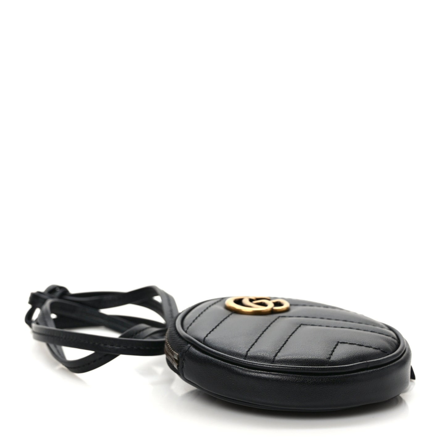 Calfskin Matelasse GG Marmont Round Mini Bag Black