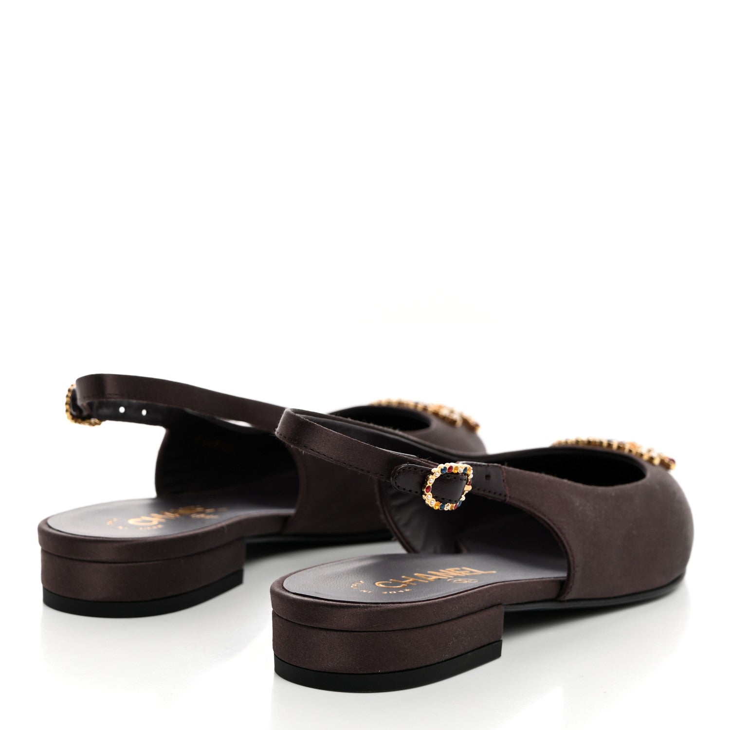Chanel Satin Strass CC Slingback Flats 37 Burgundy Multicolor 4 of 8