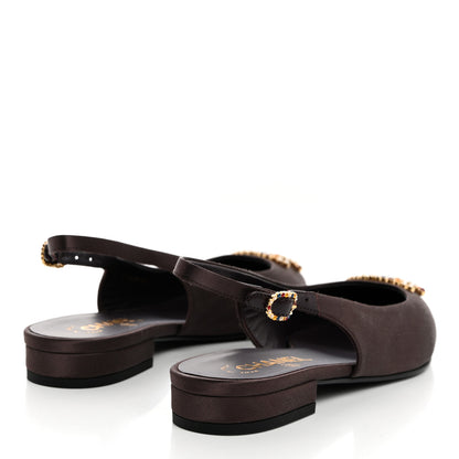 Chanel Satin Strass CC Slingback Flats 37 Burgundy Multicolor 4 of 8