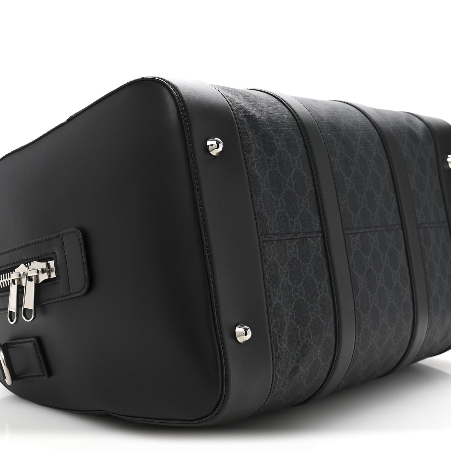 Soft GG Supreme Monogram Appia Calfskin Web Medium Carry On Duffle Bag Black Grey