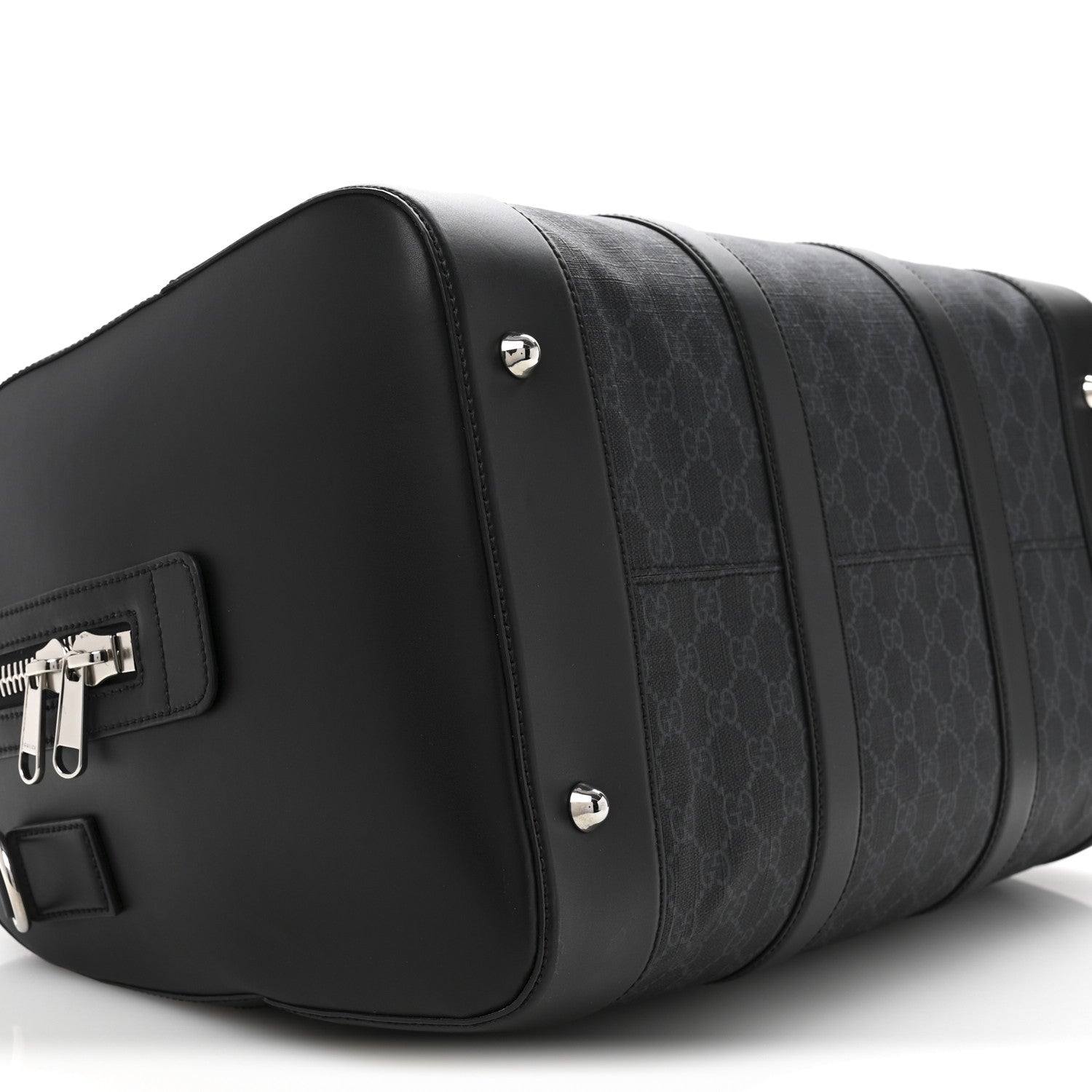 Gucci Soft GG Supreme Monogram Appia Calfskin Web Medium Carry On Duffle Bag Black Grey 8 of 14