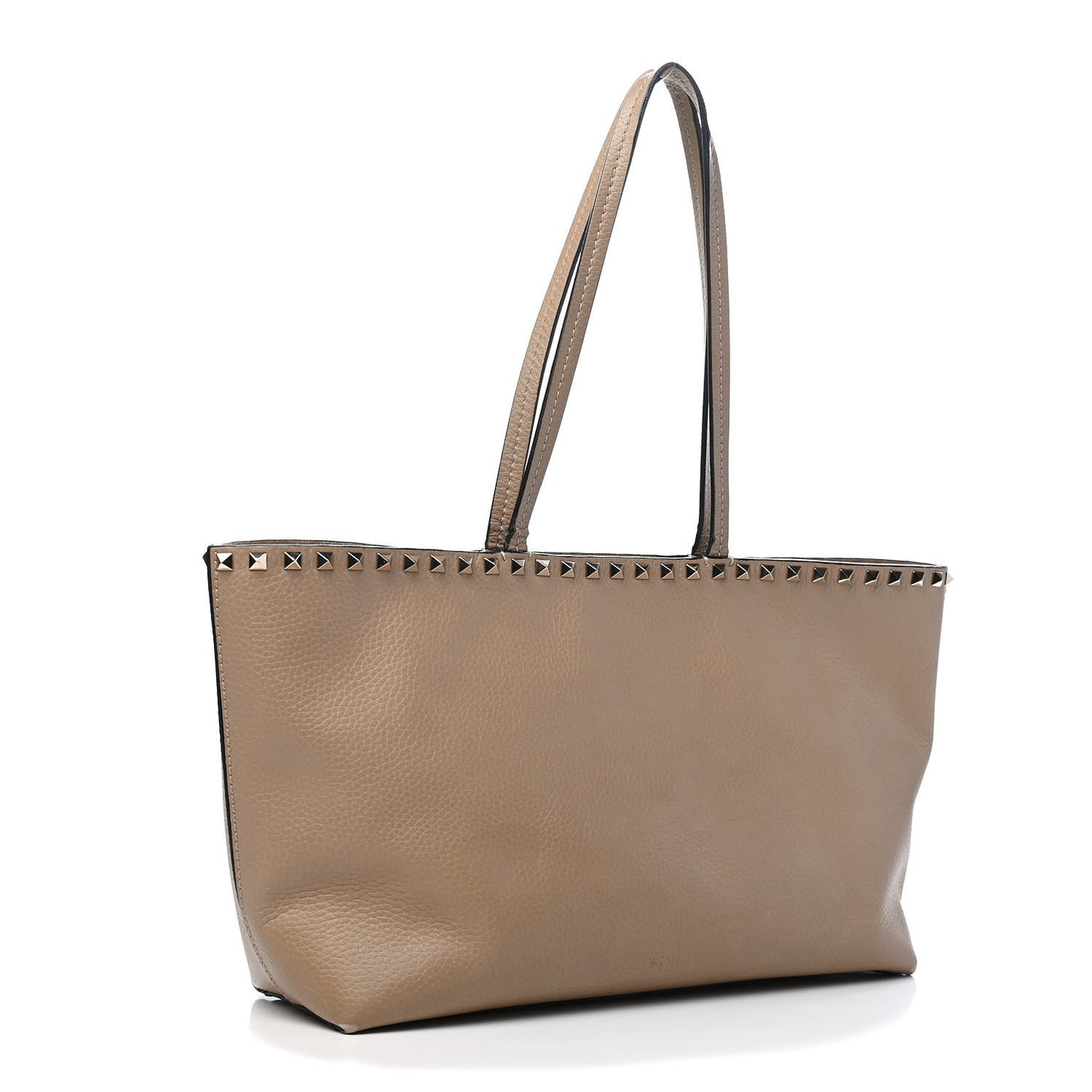 Grained Calfskin Small Rockstud Shoulder Tote Beige
