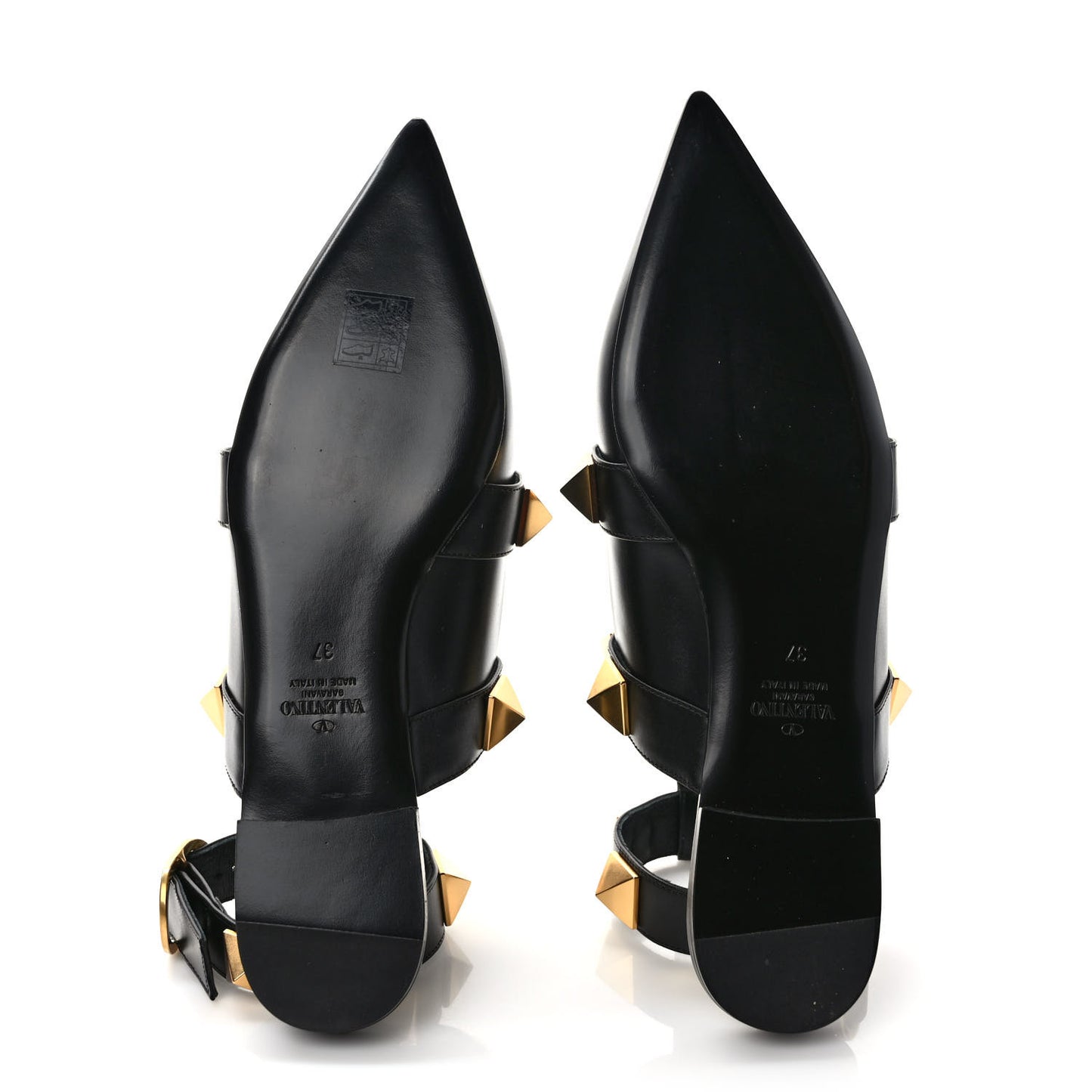Calfskin Roman Stud Ankle Strap Flat Mules 37 Black