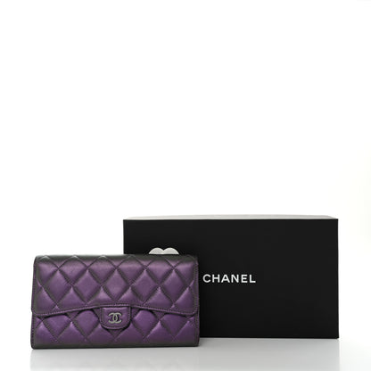 Chanel Iridescent Lambskin Quilted Large Gusset Flap Wallet Purple 16 of 16