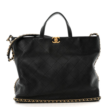 Chanel Shiny Lambskin Quilted Chain Around Shopping Tote Black 1 of 12