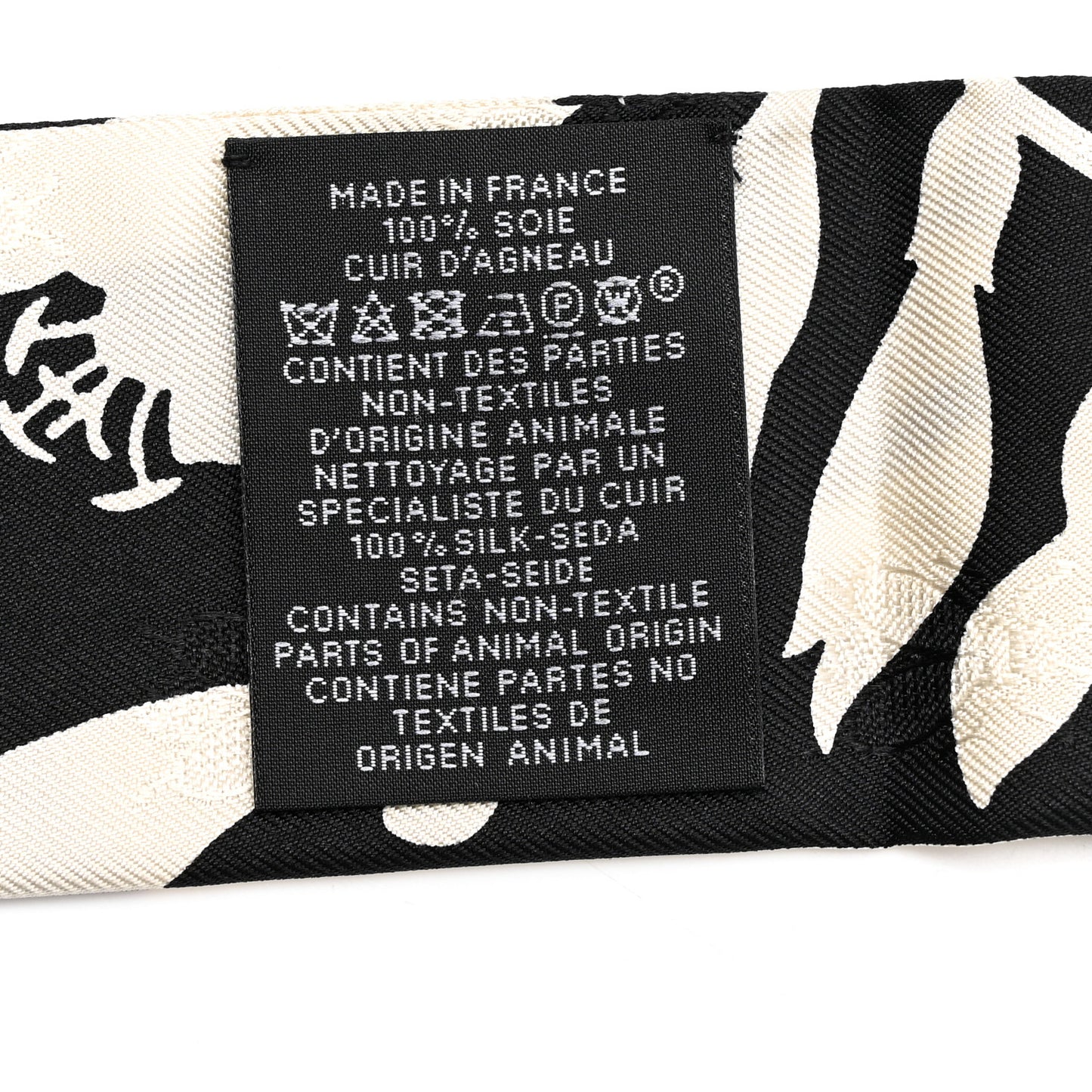 Silk Calfskin Bouquet Final Fringed Twilly Creme Black