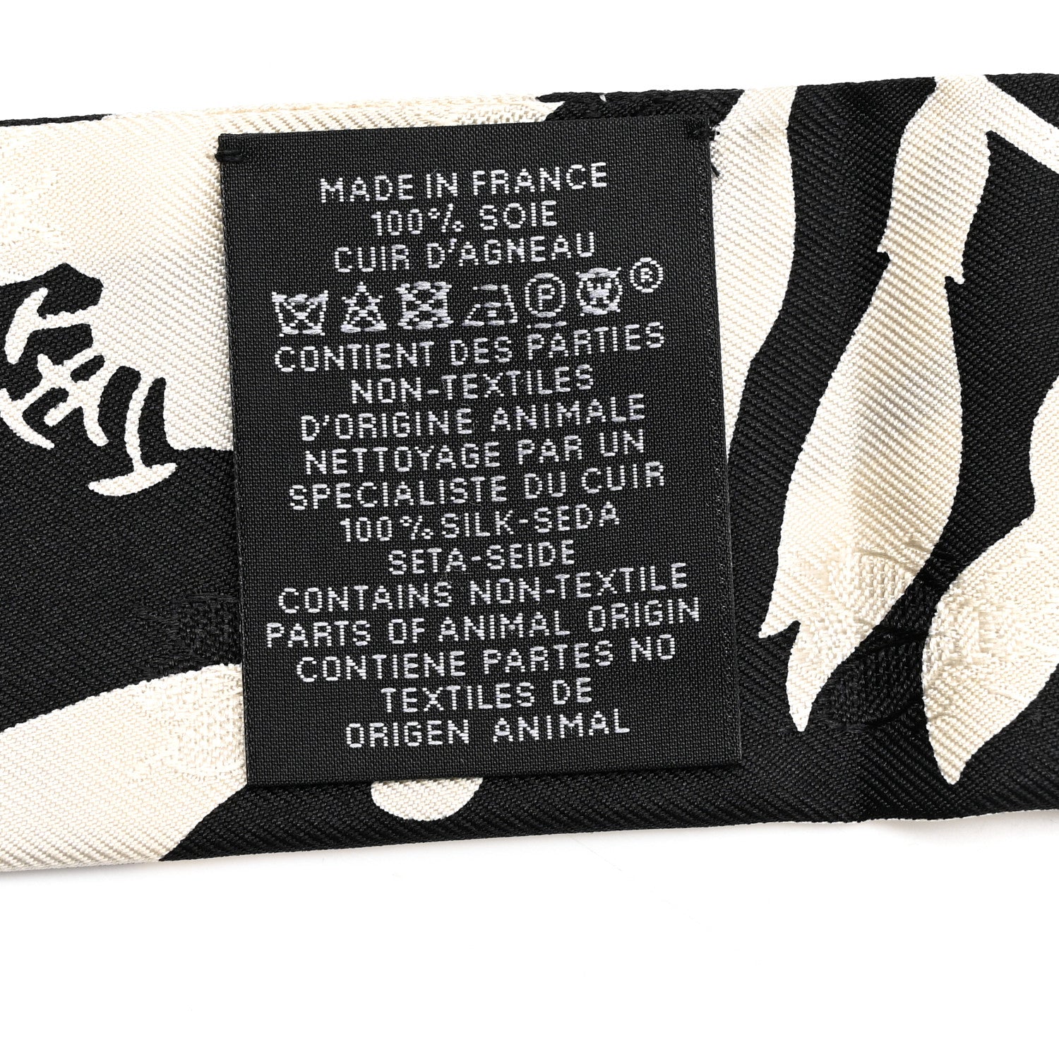 Hermes Silk Calfskin Bouquet Final Fringed Twilly Creme Black 3 of 4