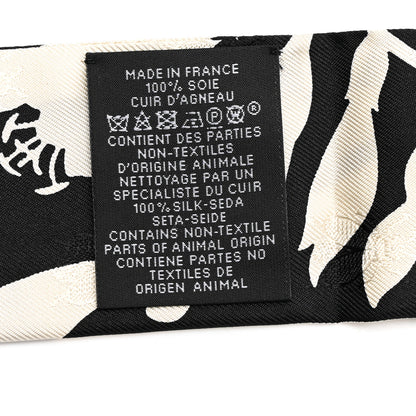 Hermes Silk Calfskin Bouquet Final Fringed Twilly Creme Black 3 of 4