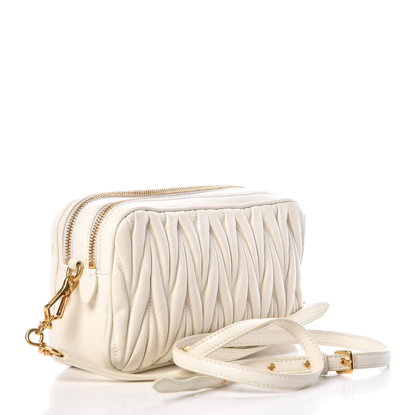 Nappa Matelasse Double Zip Chain Shoulder Bag White