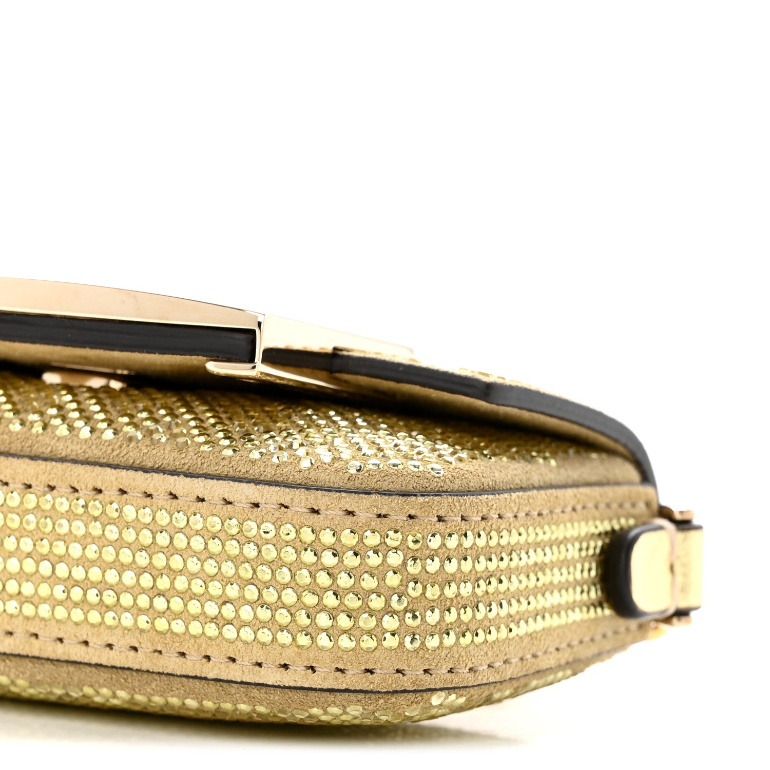 Fendi Crystal Vitello Laminato FF Nano Maxi Buckle Baguette Charm Light Gold 10 of 10