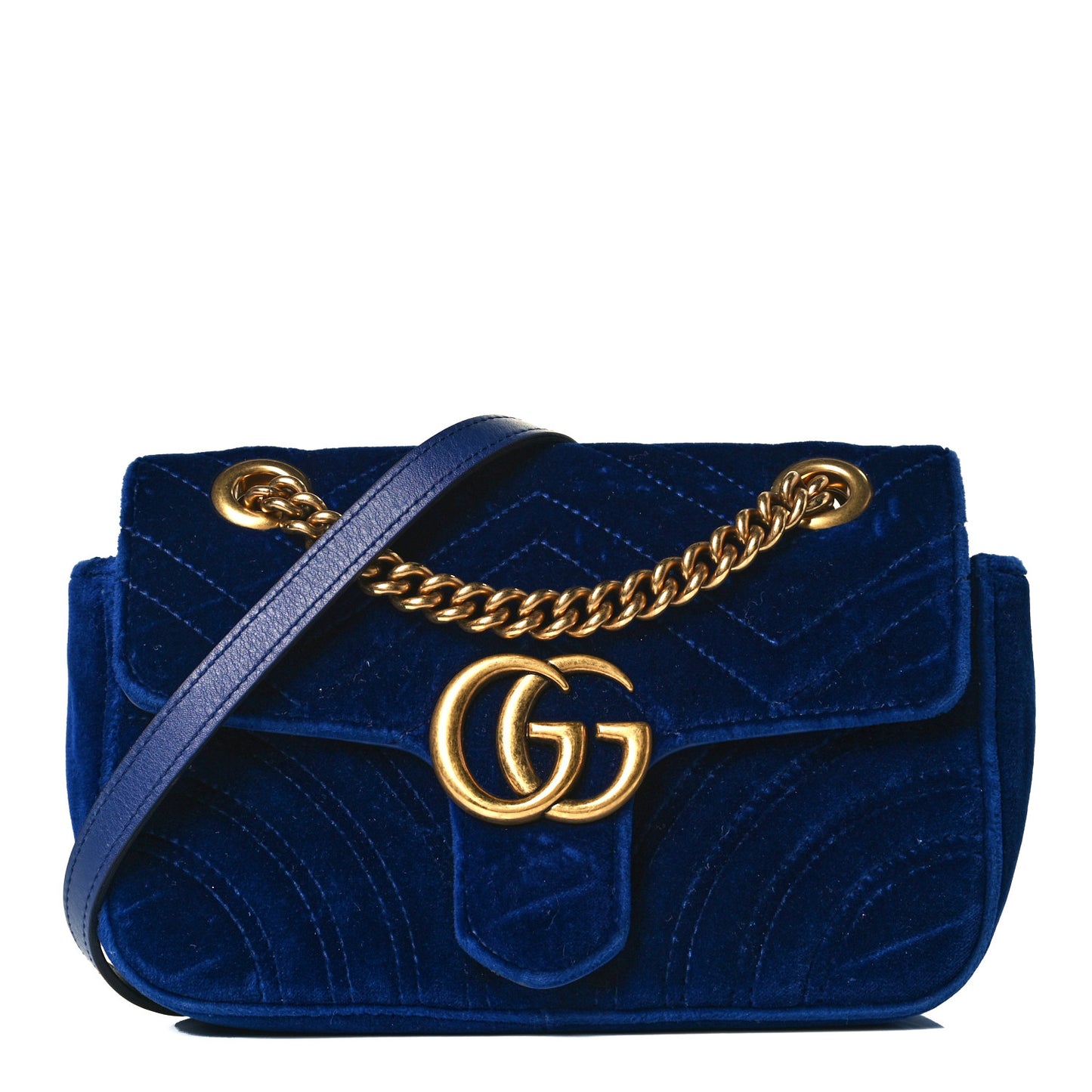 Velvet Matelasse Mini GG Marmont Shoulder Bag Cobalt Blue