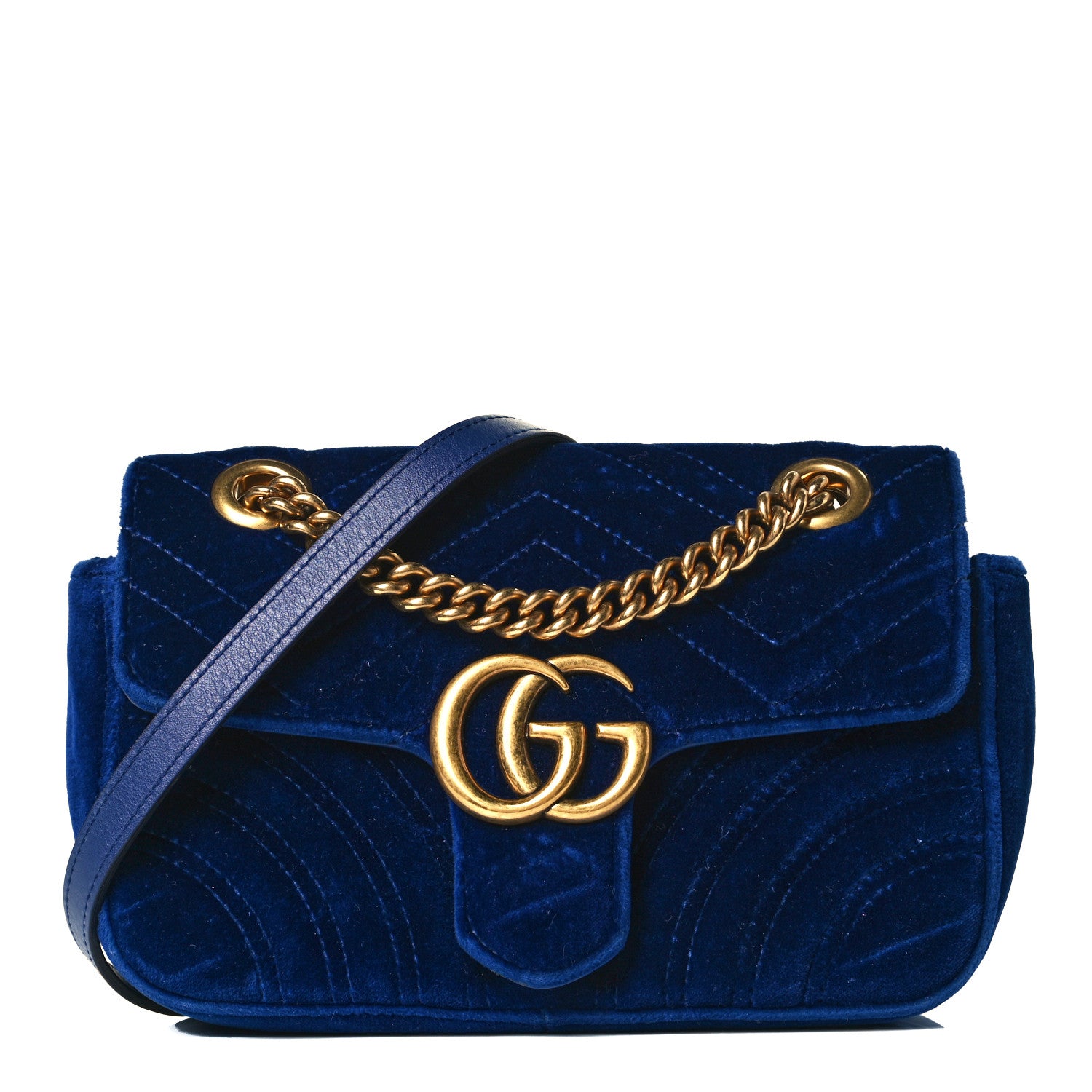 Gucci Velvet Matelasse Mini GG Marmont Shoulder Bag Cobalt Blue 1 of 7