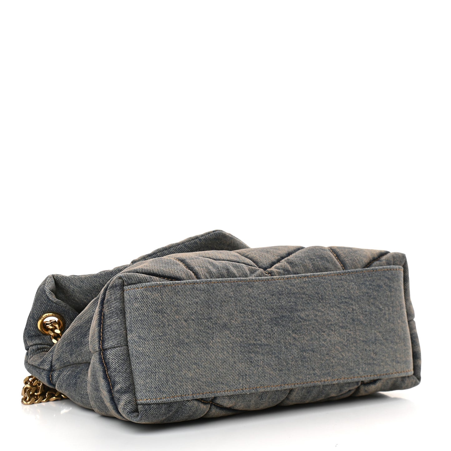 Denim Quilted Small Loulou Puffer Monogram Chain Satchel Blue Cinnamon