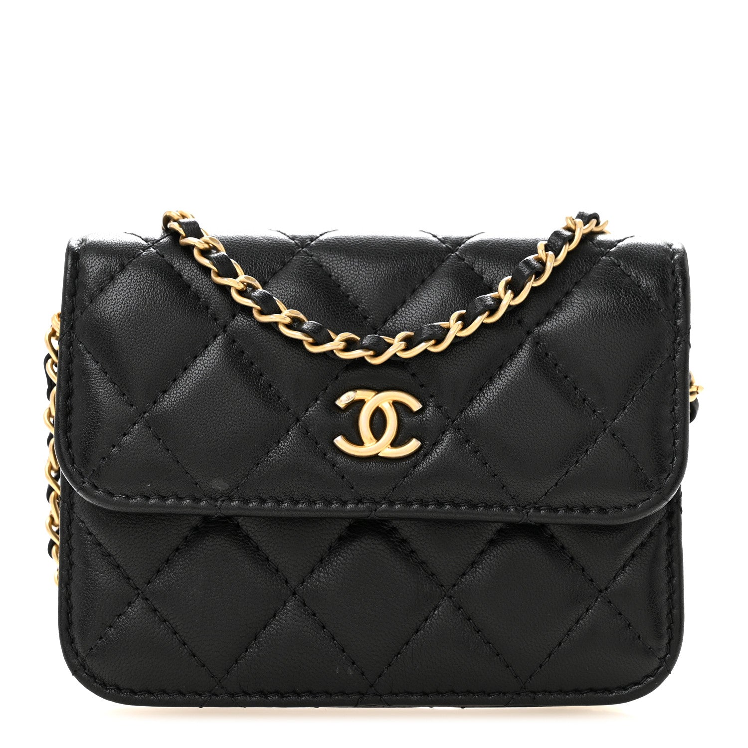 Chanel Lambskin Quilted Pearl Crush Clutch With Chain Black 1 of 12