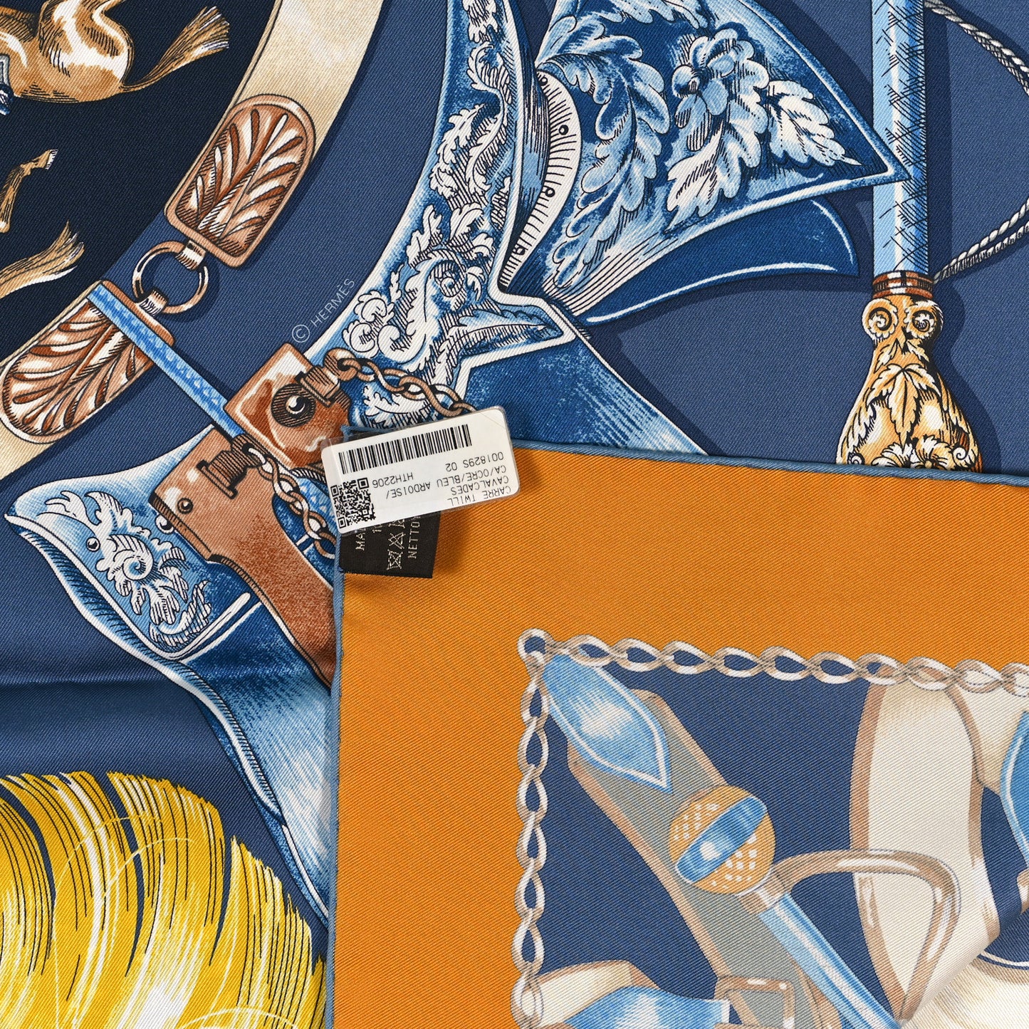 Silk Cavalcades Scarf 90 Ocre Bleu Ardoise Brun