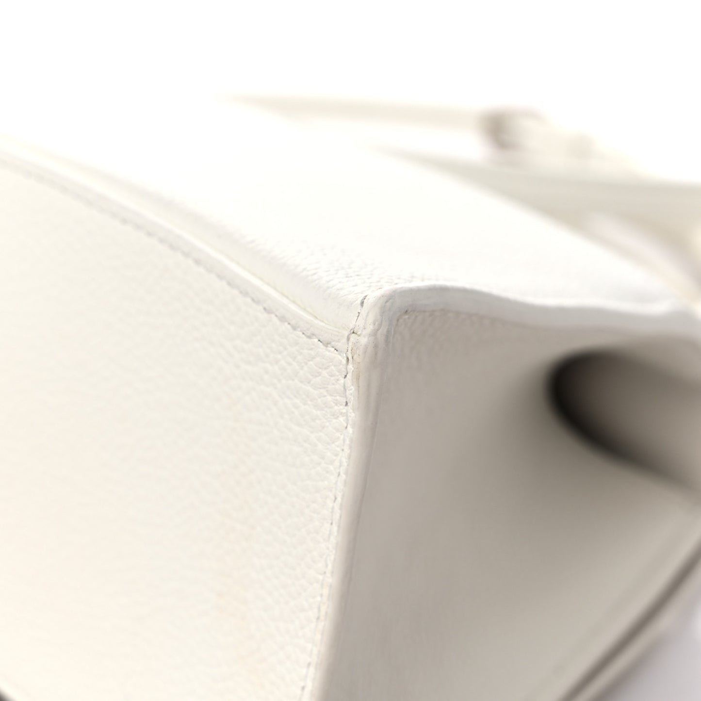 Grained Calfskin Small Hourglass Top Handle Bag White