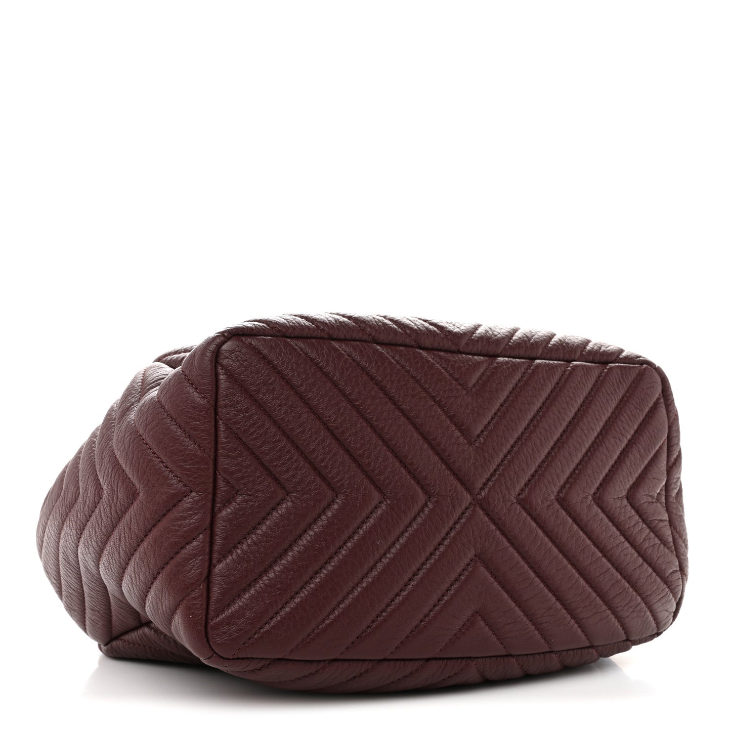 Deerskin Chevron Medium CC Chain Bucket Drawstring Bag Burgundy