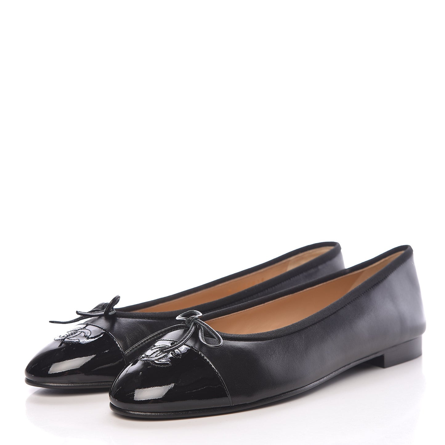 Lambskin Patent Cap Toe Ballerina Flats 41 Black