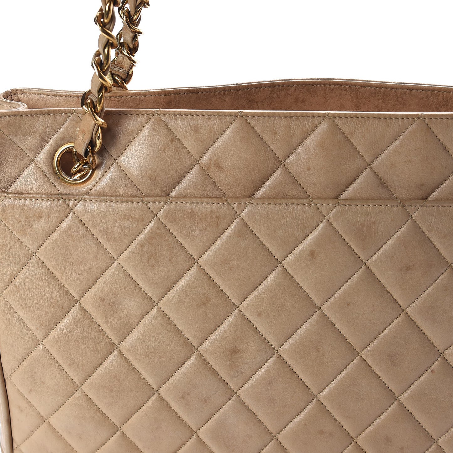 Lambskin Quilted Shopping Tote Beige