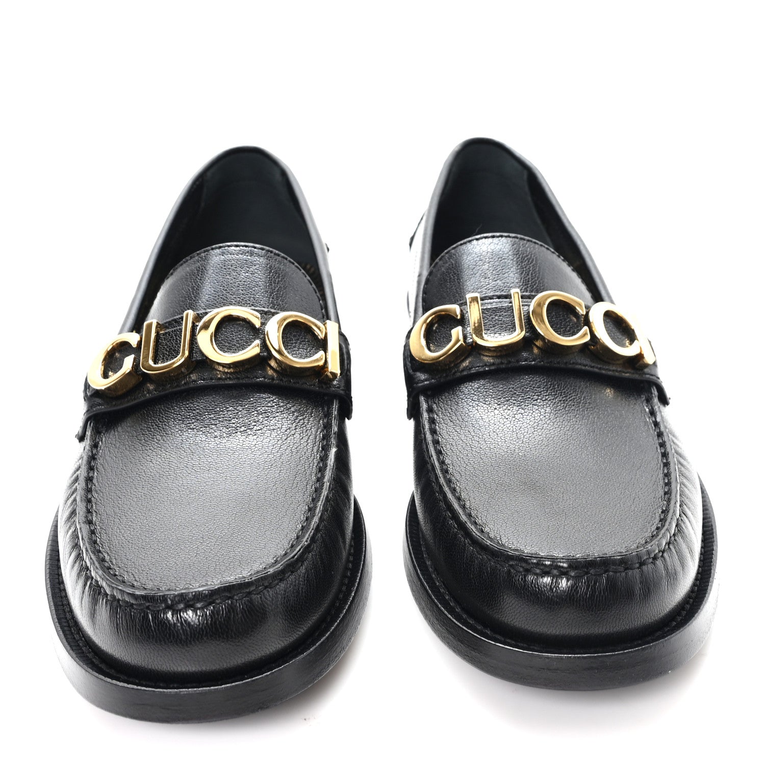 Gucci Goatskin Womens Logo 15mm Loafers 38.5 Black 3 of 10