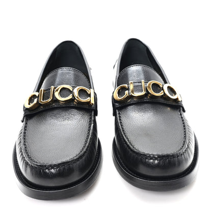 Gucci Goatskin Womens Logo 15mm Loafers 38.5 Black 3 of 10