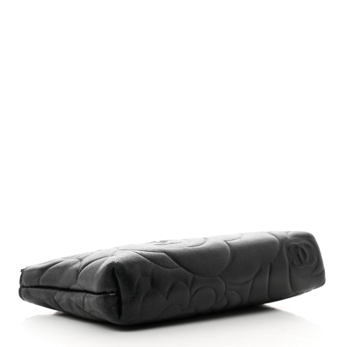 Lambskin Camellia Embossed Key Holder Case Black