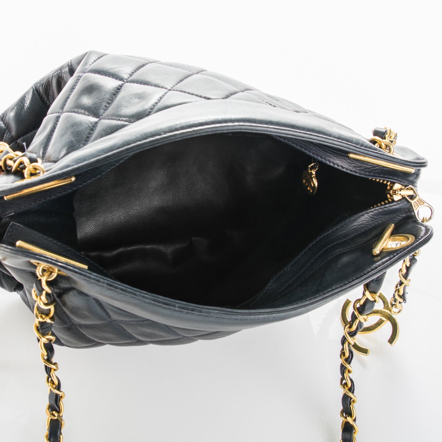 Lambskin Quilted CC Shoulder Bag Navy Blue