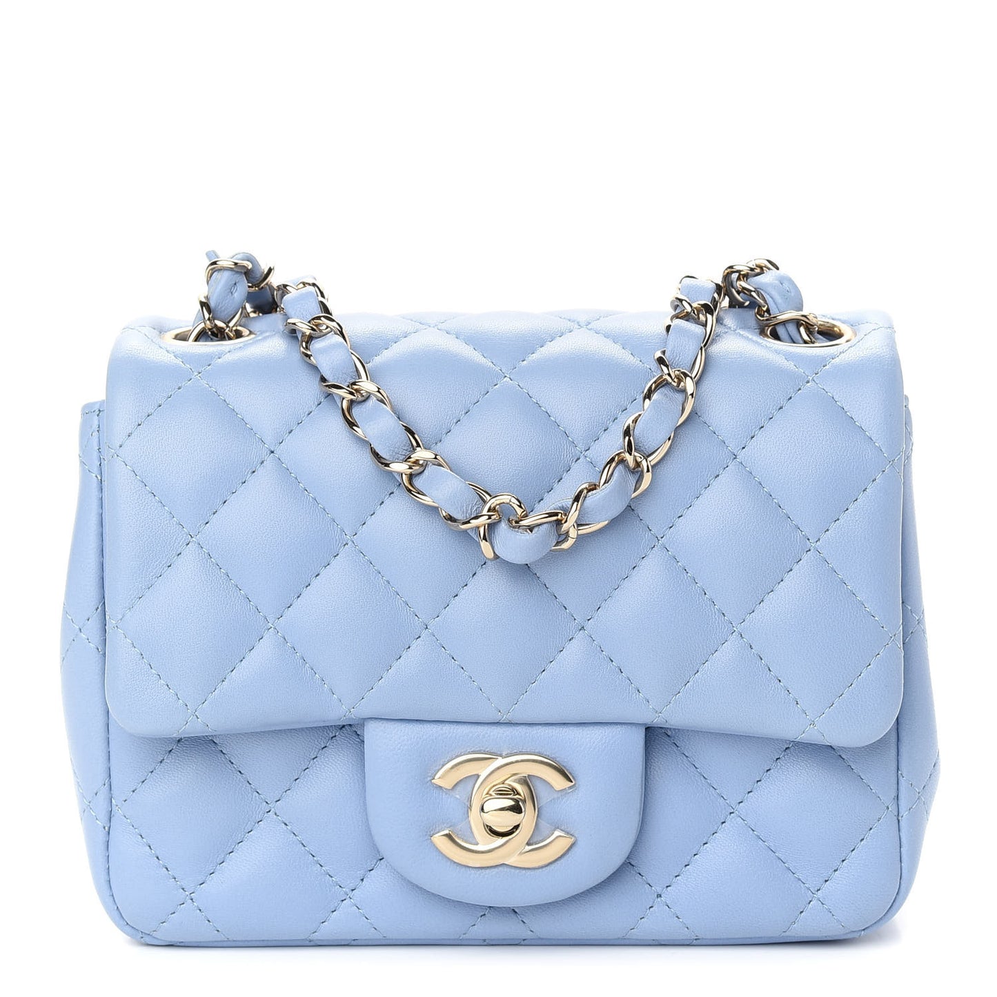 Lambskin Quilted Mini Square Flap Light Blue