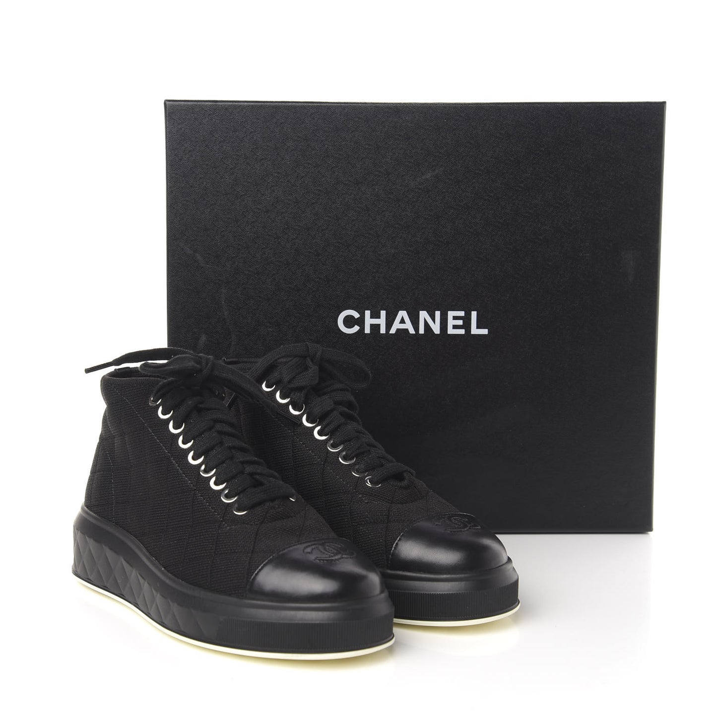Fabric Quilted Lambskin Cap Toe Lace Up Sneakers 36 Black