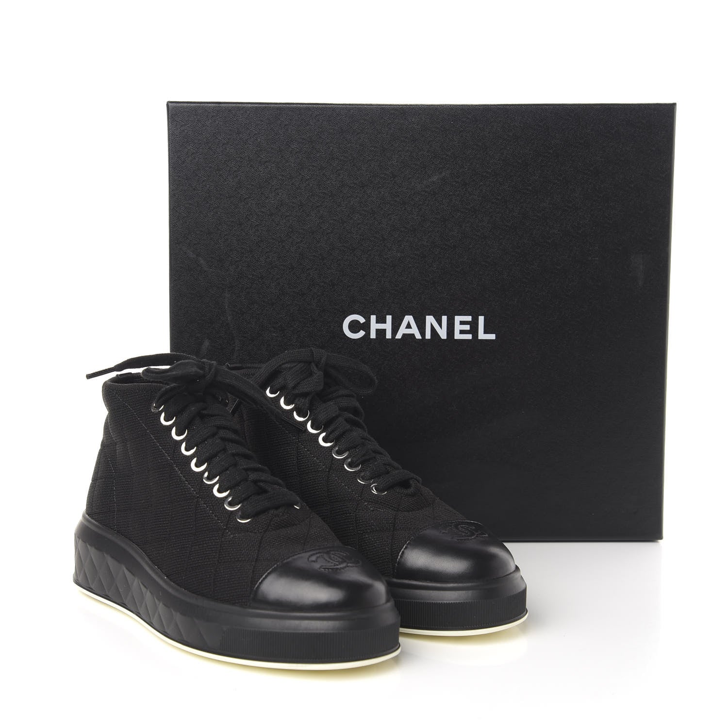 Chanel Fabric Quilted Lambskin Cap Toe Lace Up Sneakers 36 Black 11 of 11
