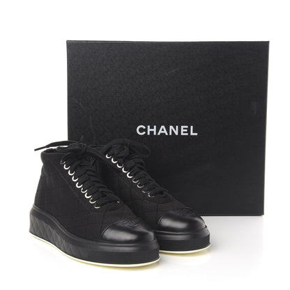 Chanel Fabric Quilted Lambskin Cap Toe Lace Up Sneakers 36 Black 11 of 11