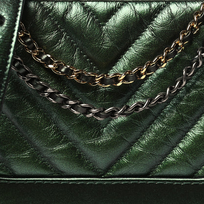 Chanel Metallic Aged Calfskin Chevron Quilted Small Gabrielle Hobo Green 8 of 11