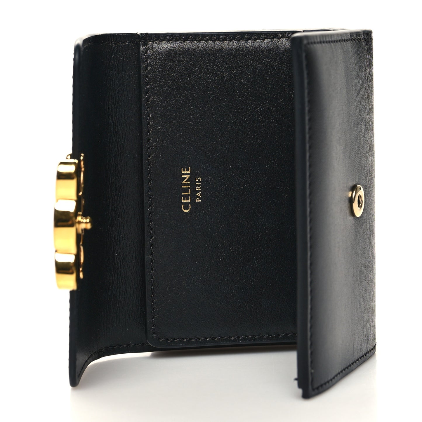 Calfskin Compact Triomphe Wallet With Coin Purse Black