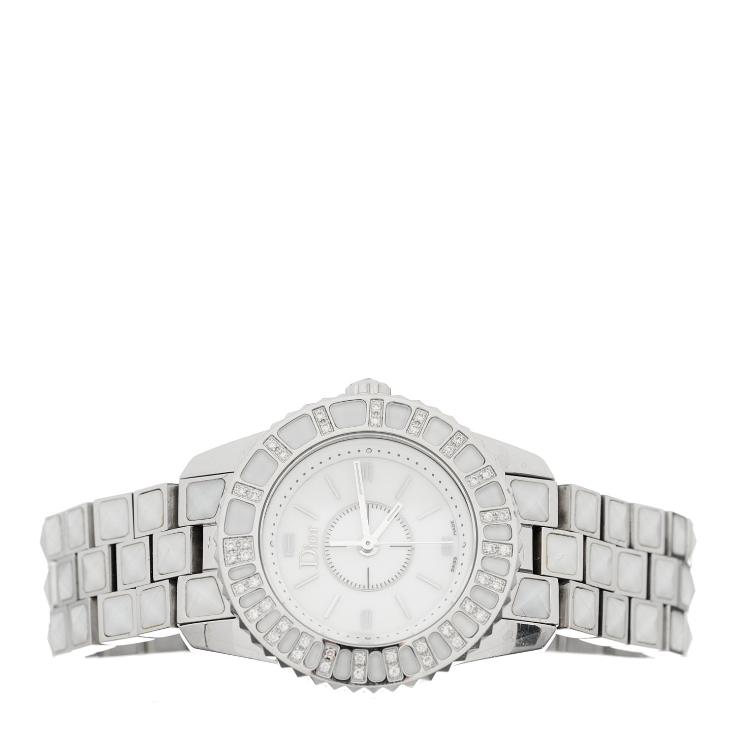 Stainless Steel Diamond Sapphire 33mm Christal Quartz Watch White