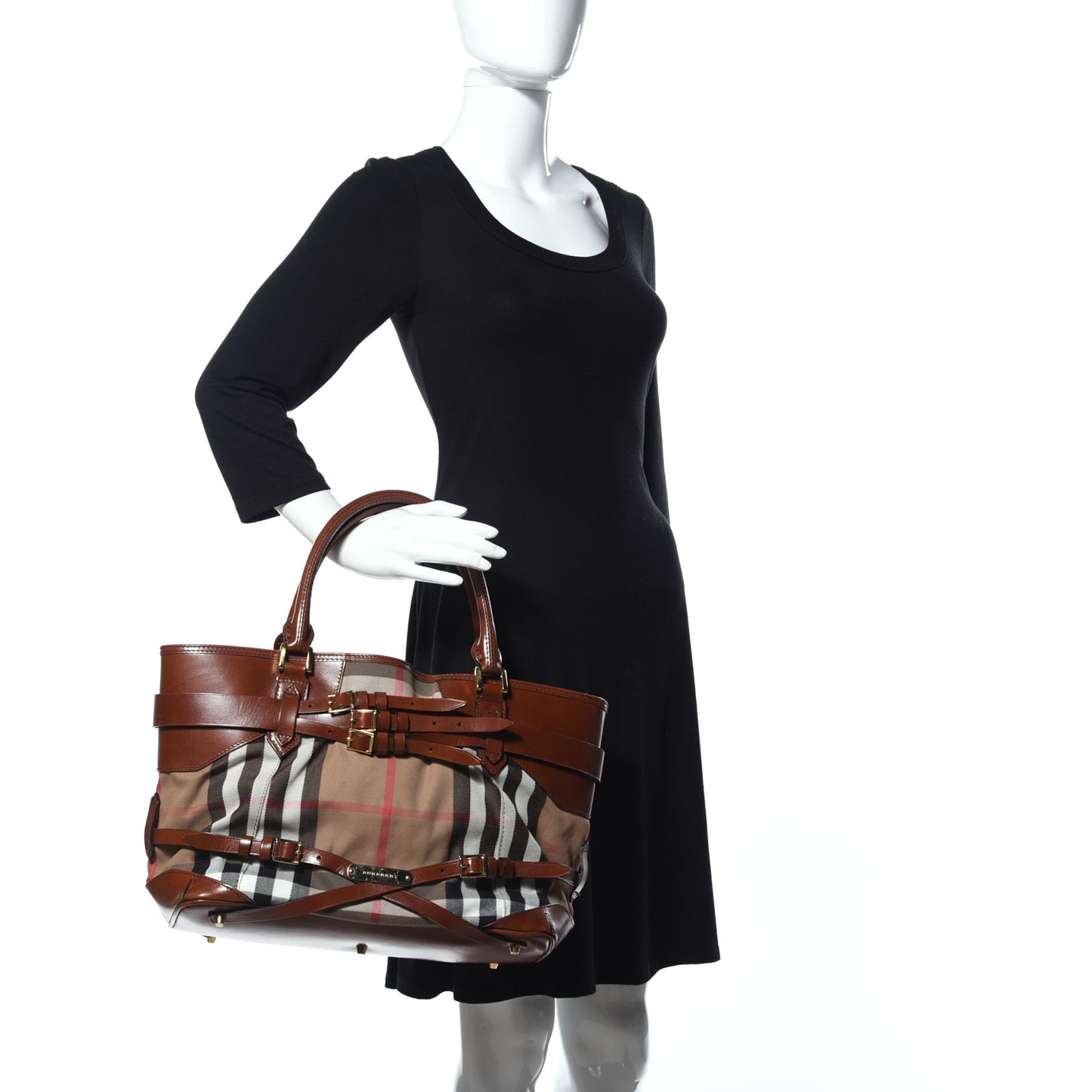 House Check Bridle Calfskin Medium Lynher Tote Dark Tan